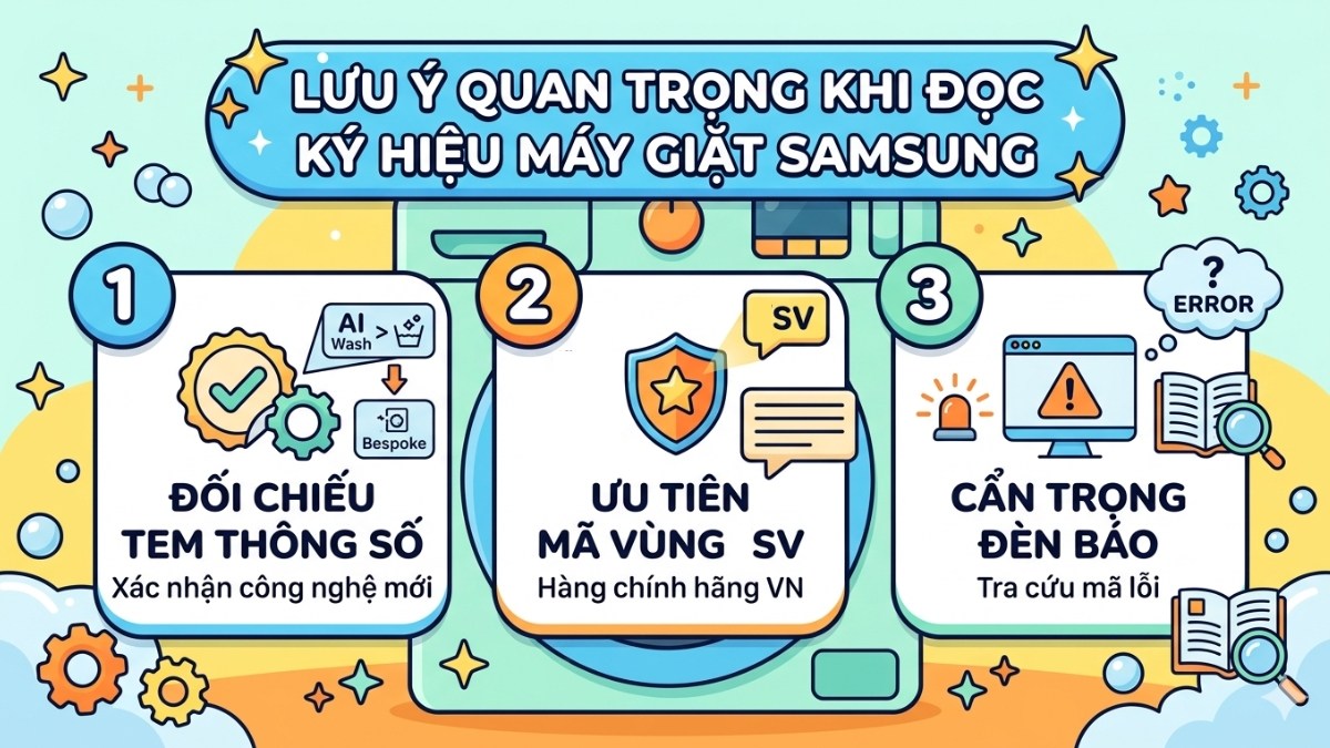 Những lưu ý quan trọng khi đọc ký hiệu máy giặt Samsung 