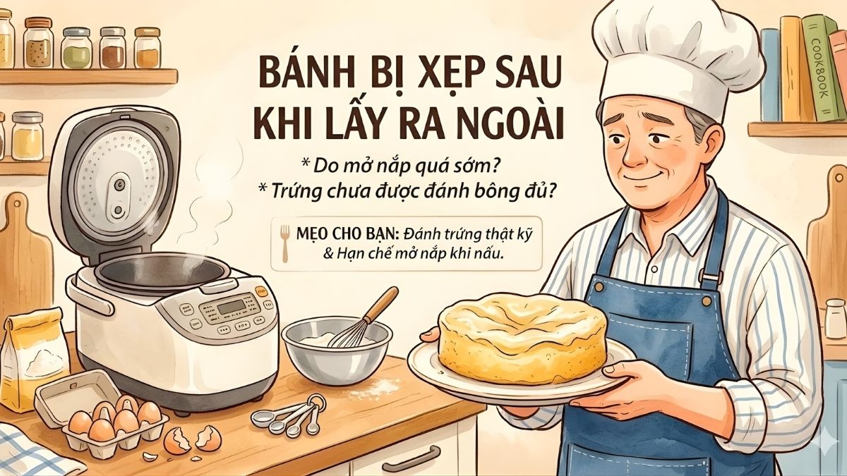 Bánh bị xẹp sau khi lấy ra ngoài