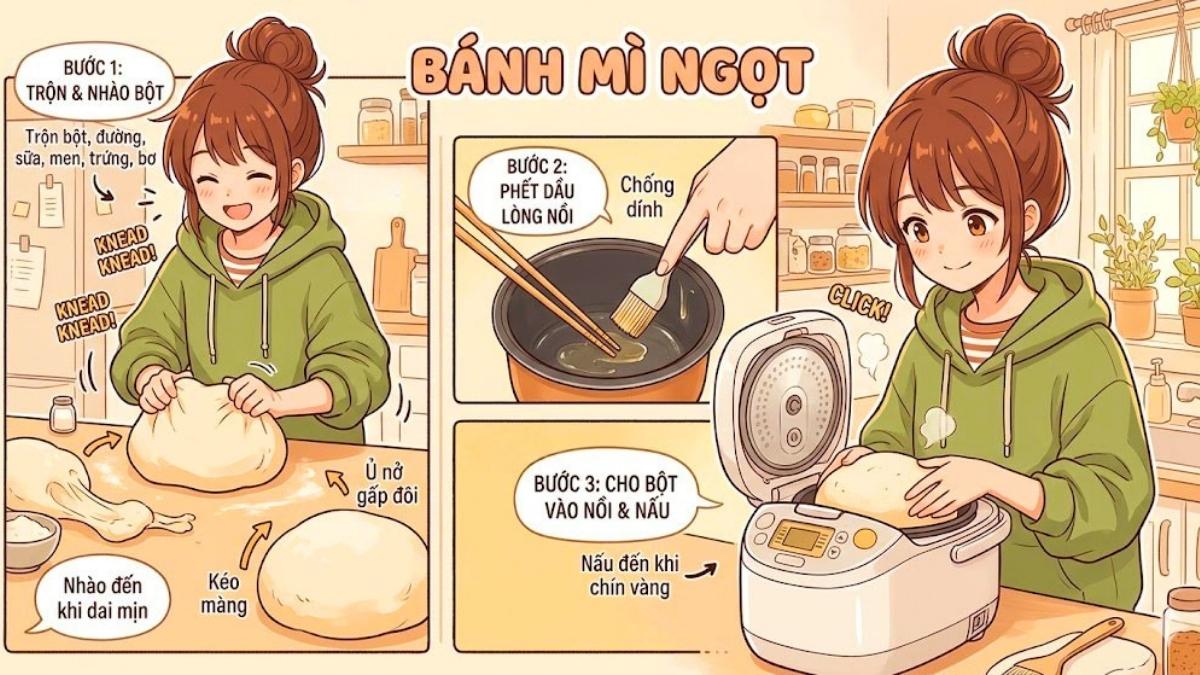 Cách làm bánh mì ngọt bằng nồi cơm điện