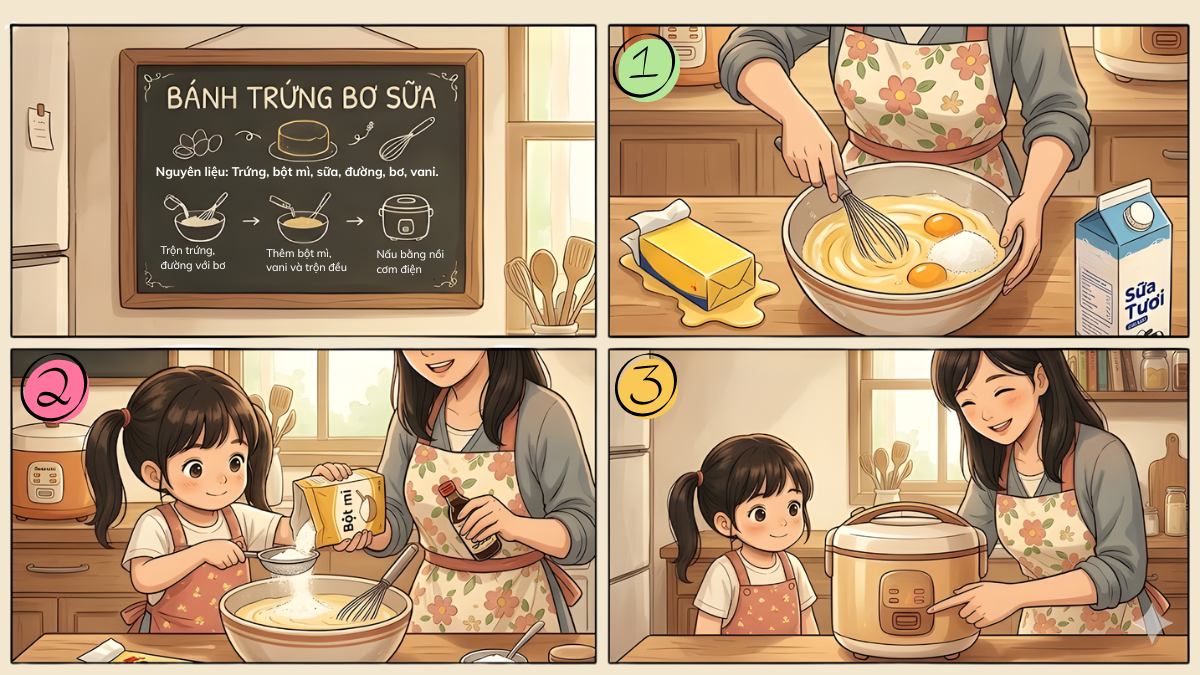 Làm bánh trứng bơ sữa bằng nồi cơm điện