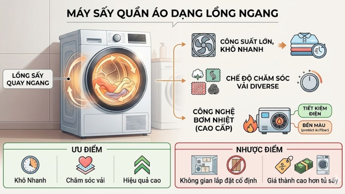 Máy sấy quần áo dạng lồng ngang