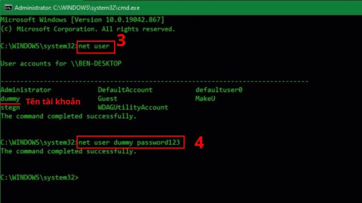 Cách đặt mật khẩu máy tính Win 11 bằng Command Prompt
