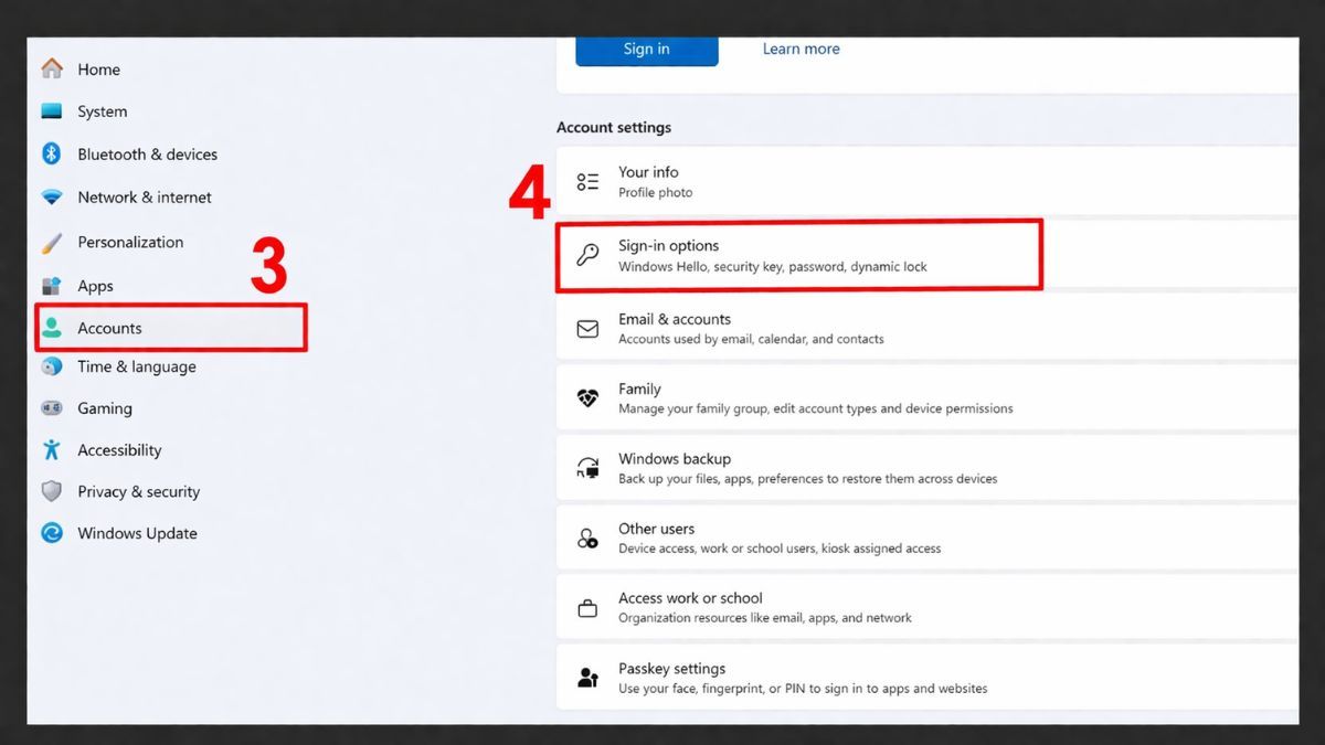 Đặt mật khẩu máy tính Windows 11 qua Settings