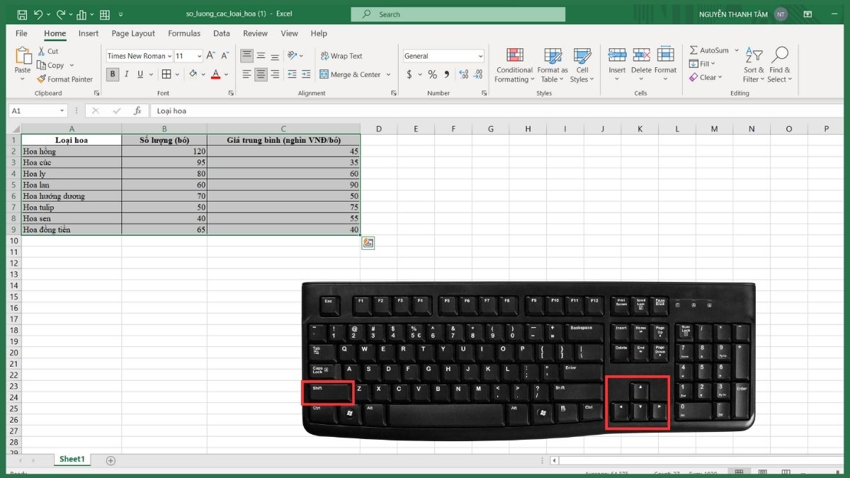 Cách bôi đen các ô trong Excel nhanh chóng bằng bàn phím