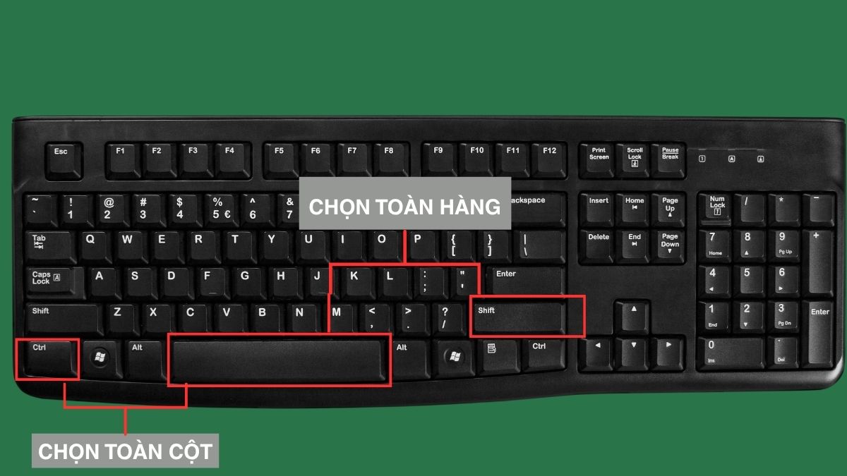 Bôi đen toàn cột hoặc toàn hàng