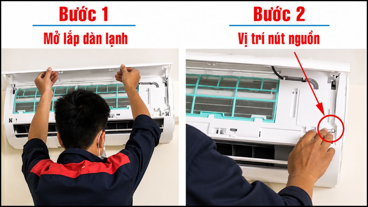 Sử dụng nút nguồn trên dàn lạnh để bật điều hòa Funiki