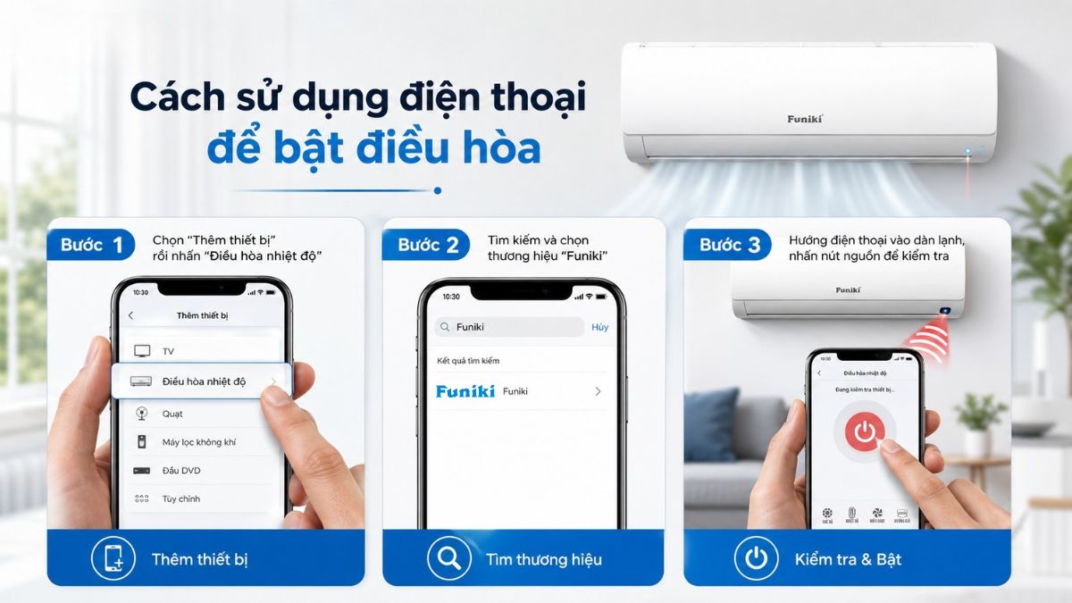 Sử dụng điện thoại để bật điều hòa mà không cần remote