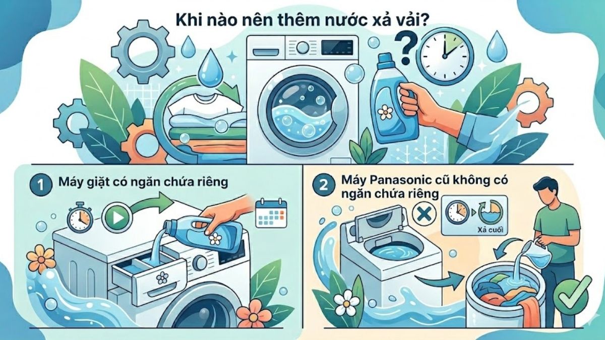 Đổ nước xả đúng lúc để quần áo thơm và mềm