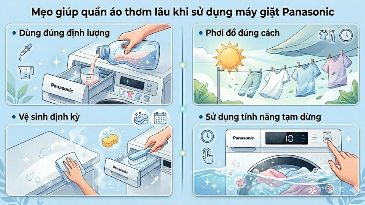 Mẹo giúp quần áo thơm lâu khi sử dụng máy giặt Panasonic
