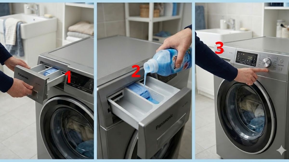Cách bỏ nước xả vào máy giặt Panasonic cửa ngang