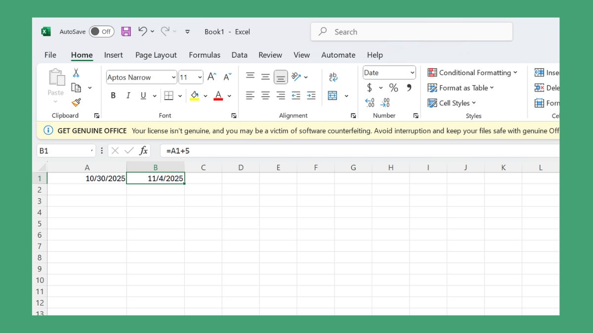 Sử dụng phép tính cơ bản để cộng ngày trong Excel