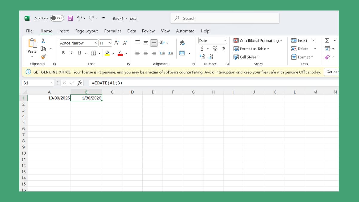 Sử dụng hàm EDATE để cộng ngày trong Excel