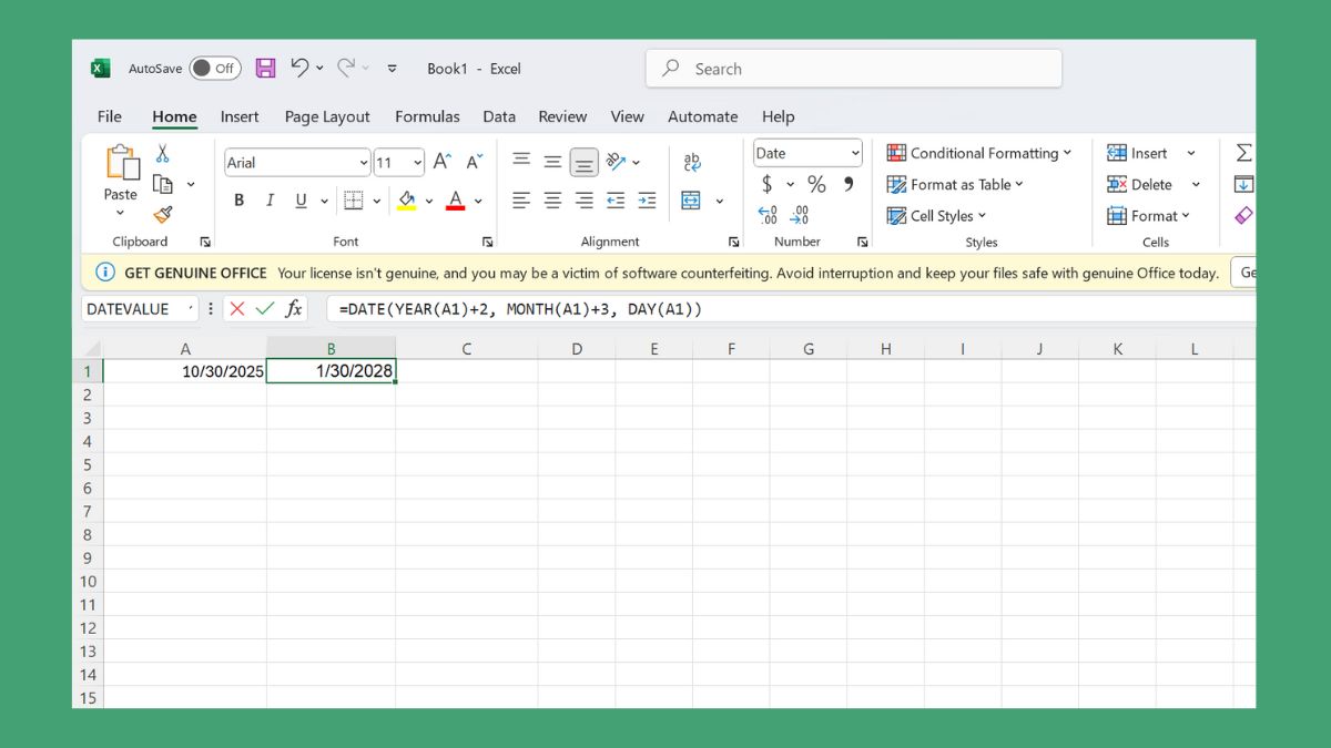 Cách cộng tháng và năm trong Excel 