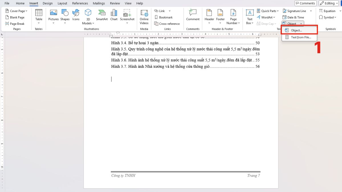 Chèn file Word bằng tính năng Insert Object