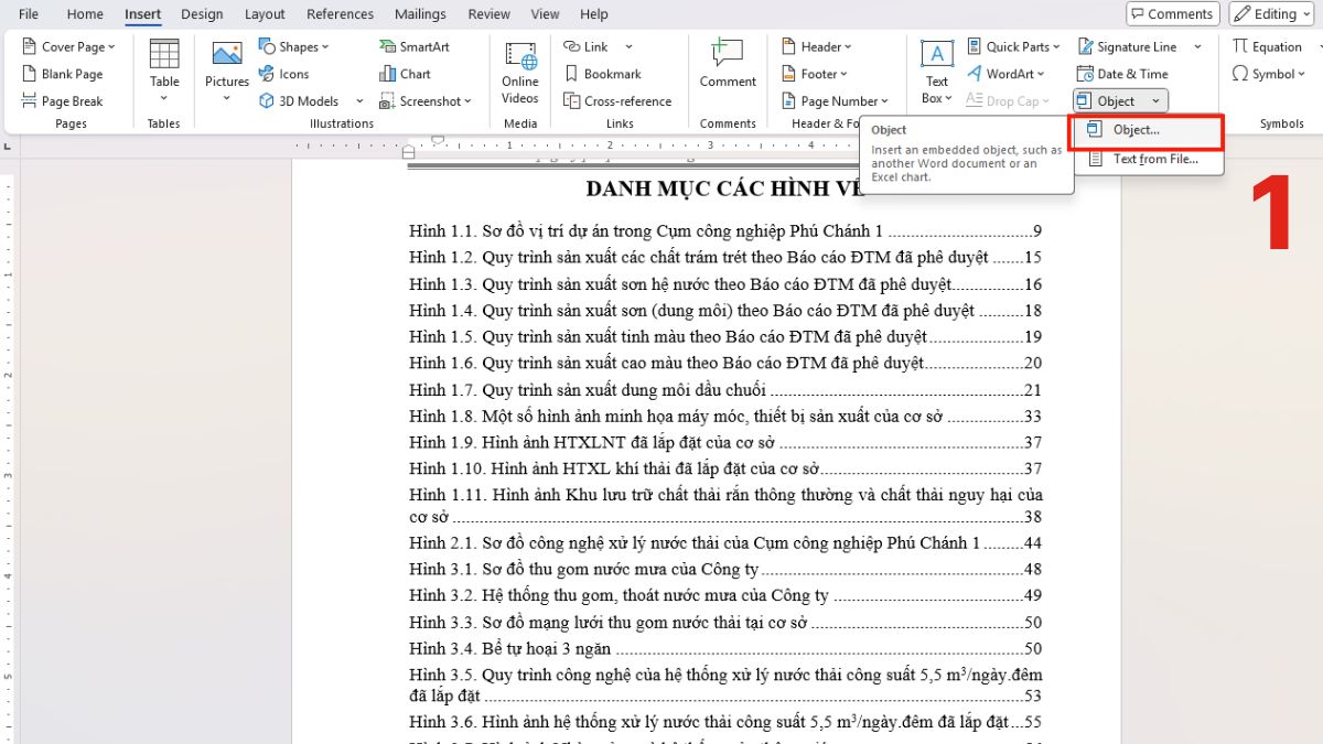 Chèn file bằng Embedded Object