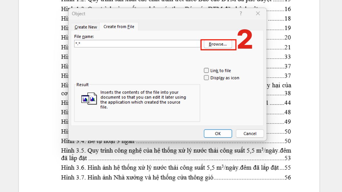 Chèn file bằng Embedded Object