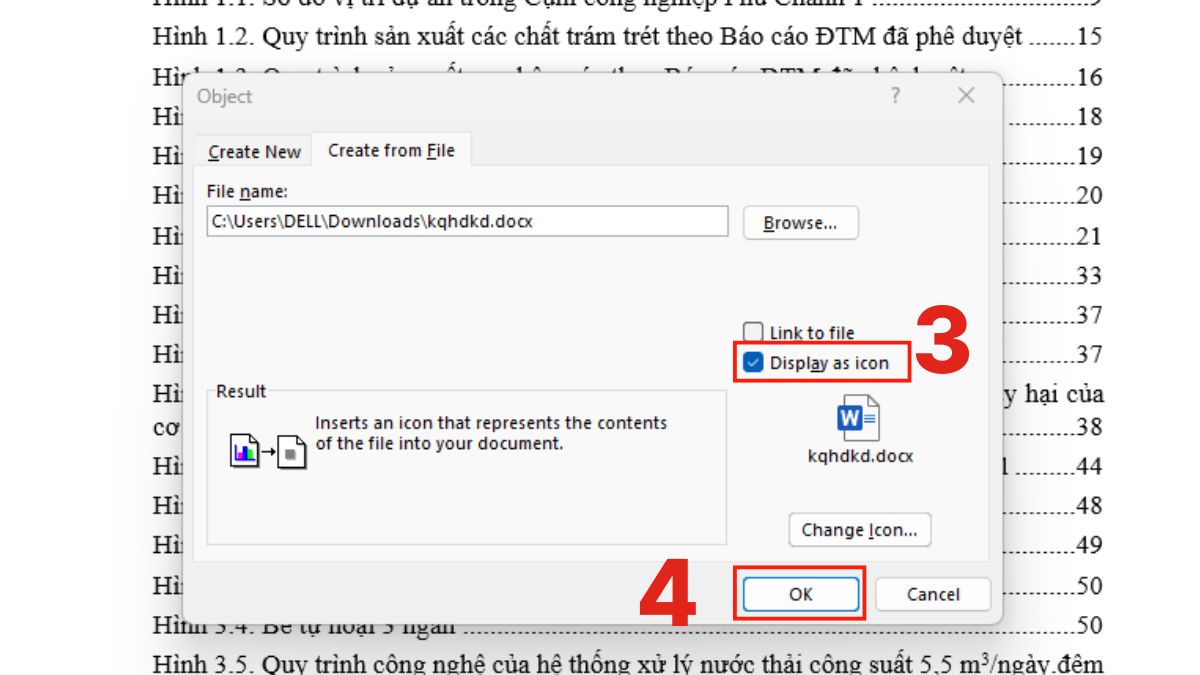 Chèn file bằng Embedded Object