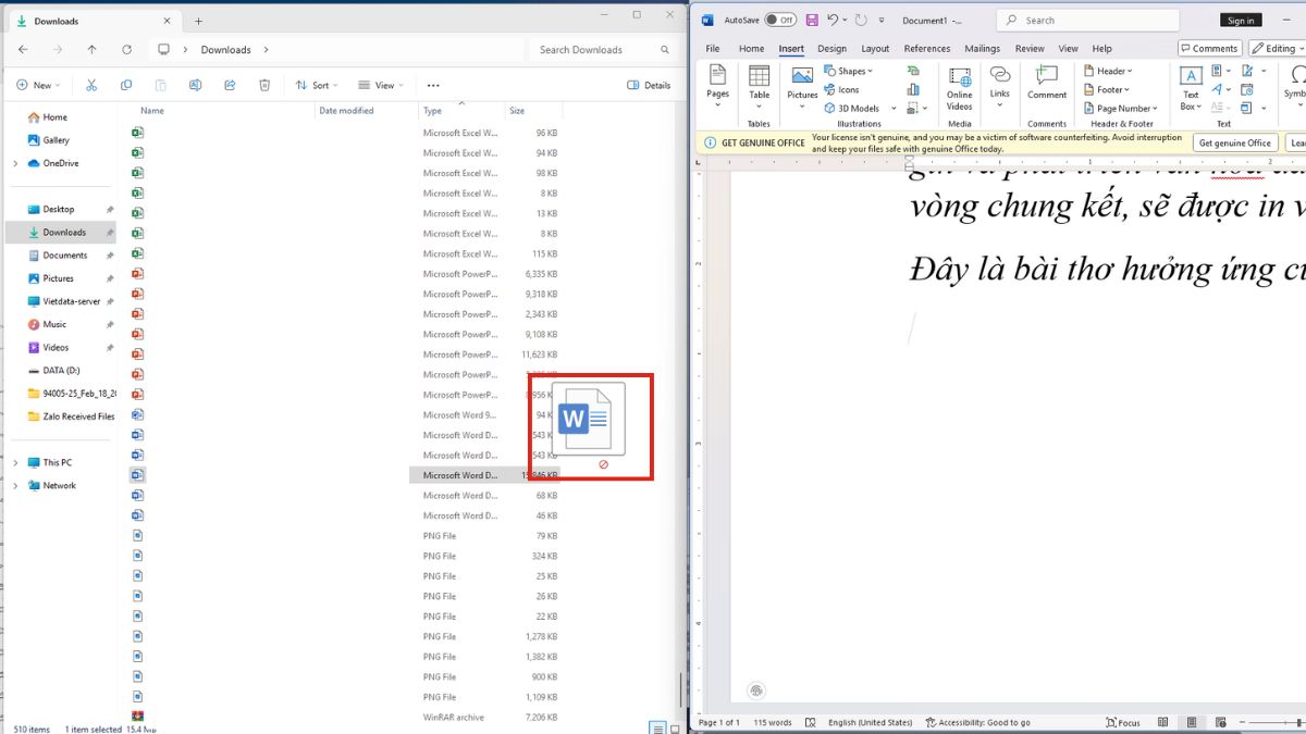 Kéo thả file Word trực tiếp vào tài liệu Word