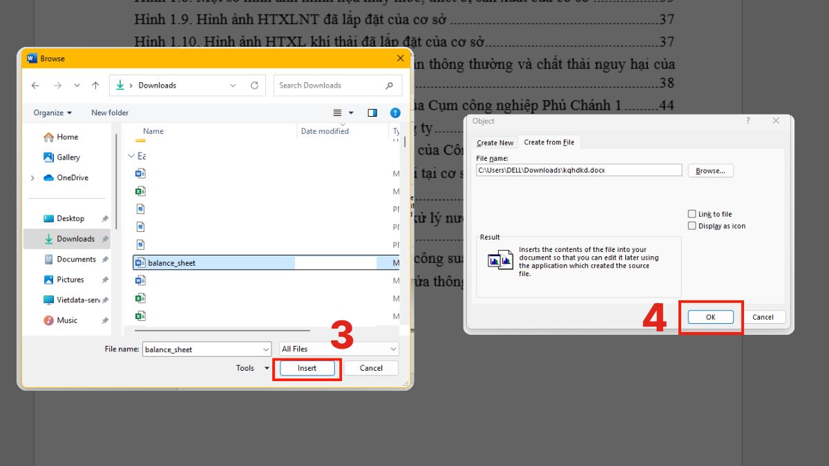 Chèn file Word bằng tính năng Insert Object