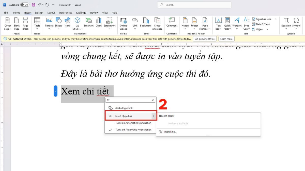 Chèn file Word dưới dạng Hyperlink