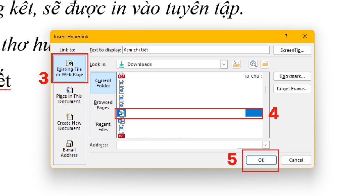 Chèn file Word dưới dạng Hyperlink