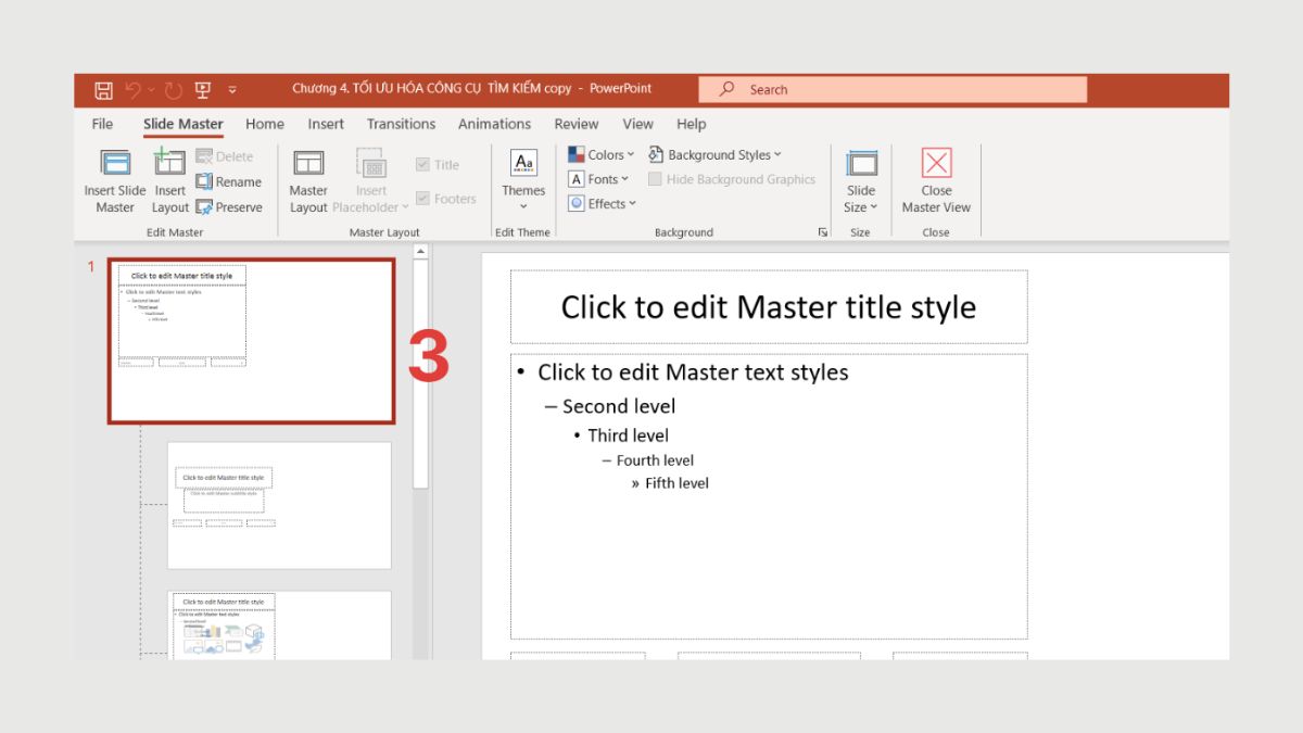 Chọn Slide Master để chỉnh font chữ