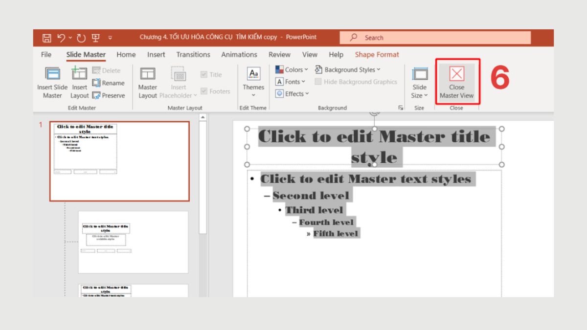 Chọn Slide Master để chỉnh font chữ