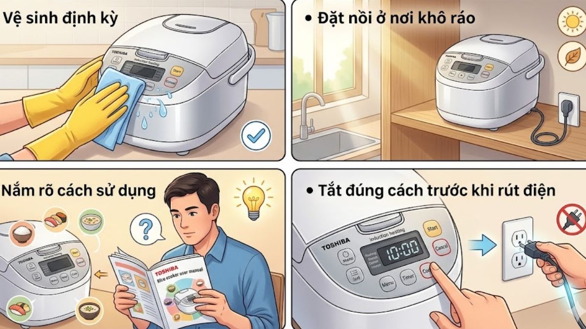Mẹo sử dụng nồi cơm điện Toshiba đúng cách để tránh lỗi giờ