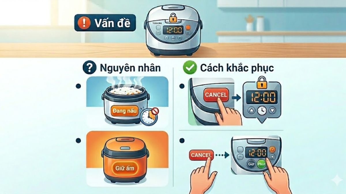 Nguyên nhân và cách xử lý của lỗi không chỉnh được giờ trên nồi cơm điện Toshiba