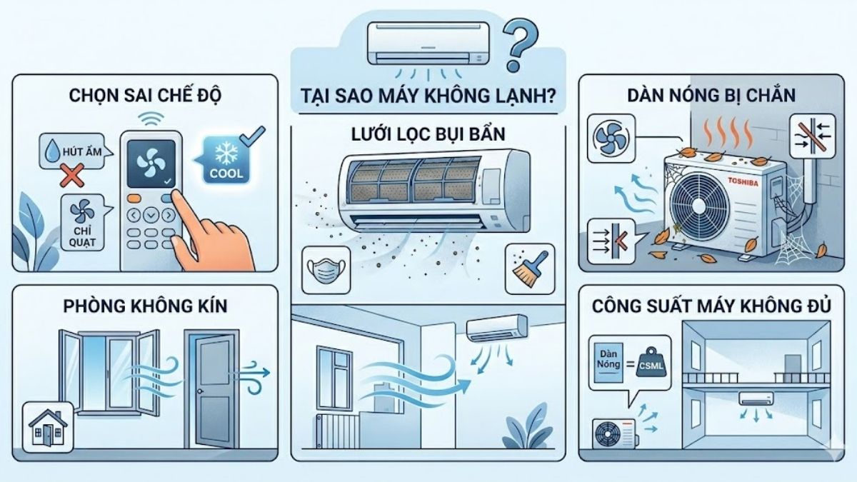 Nguyên nhân máy lạnh Toshiba không mát dù đã bật nhiệt độ thấp