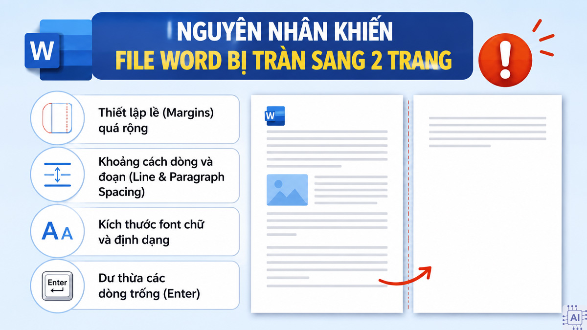 Nguyên nhân khiến file Word bị tràn sang 2 trang