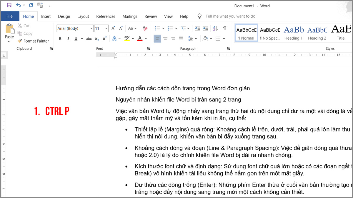 Cách chỉnh Word về 1 trang trong giao diện in tài liệu