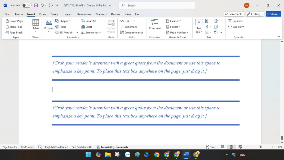 Cách chia giấy A4 thành 2 phần trong Word bằng Text Box