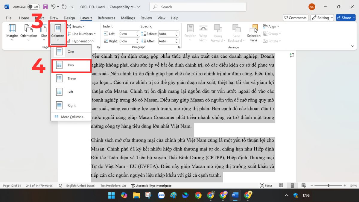 Hướng dẫn chia trang Word thành hai cột