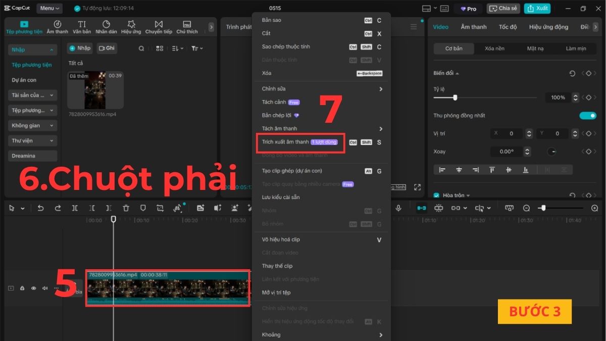 Tiến hành trích xuất âm thanh trong video