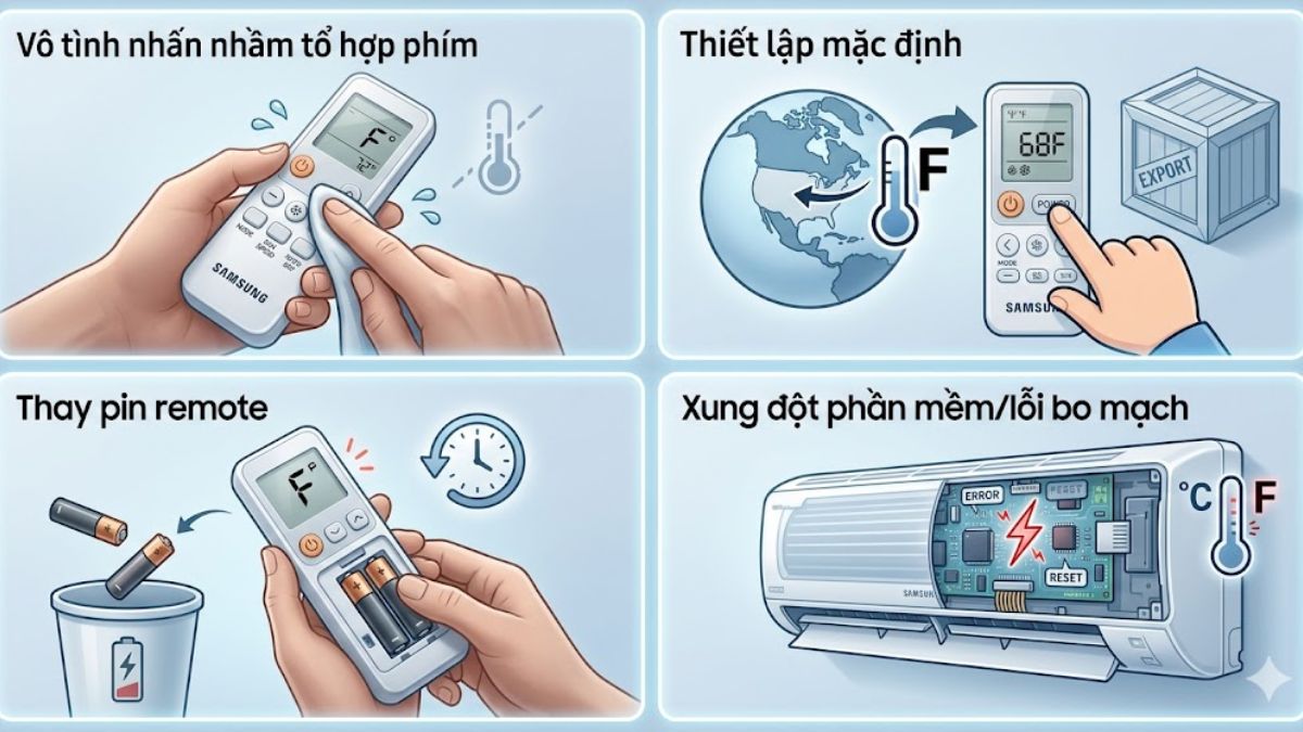 Vì sao điều hòa Samsung hiển thị độ F thay vì độ C?