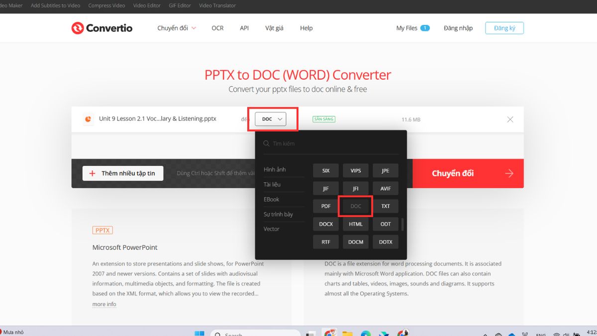 Dùng công cụ trực tuyến để chuyển file PowerPoints sang Word