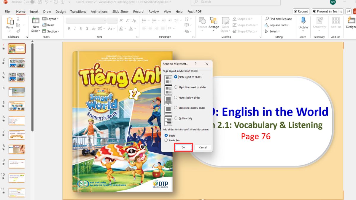 Sử dụng Create Handouts để chuyển file PowerPoints sang Word