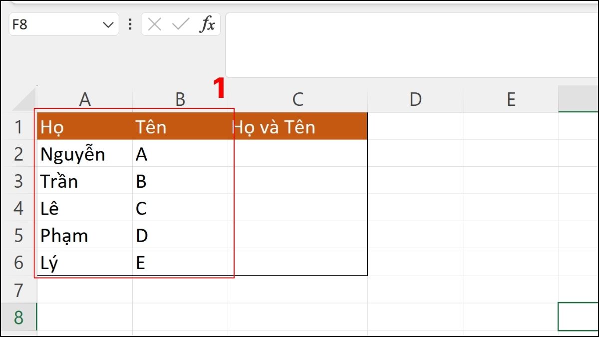Cách gộp họ và tên mà không dùng công thức