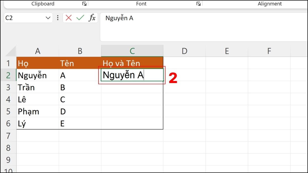 Cách gộp họ và tên mà không dùng công thức