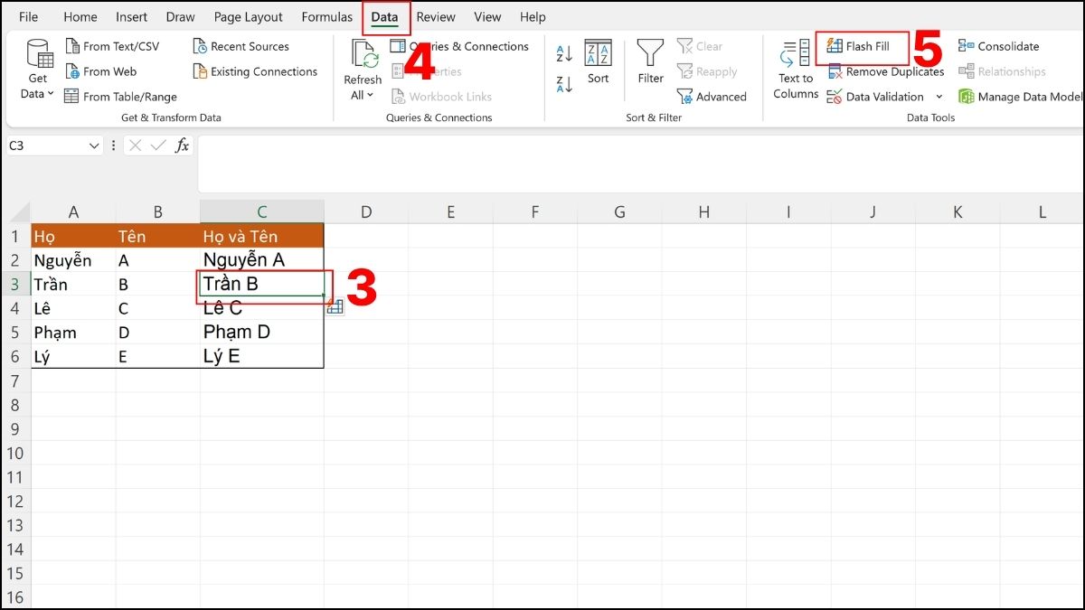 Cách gộp họ và tên mà không dùng công thức
