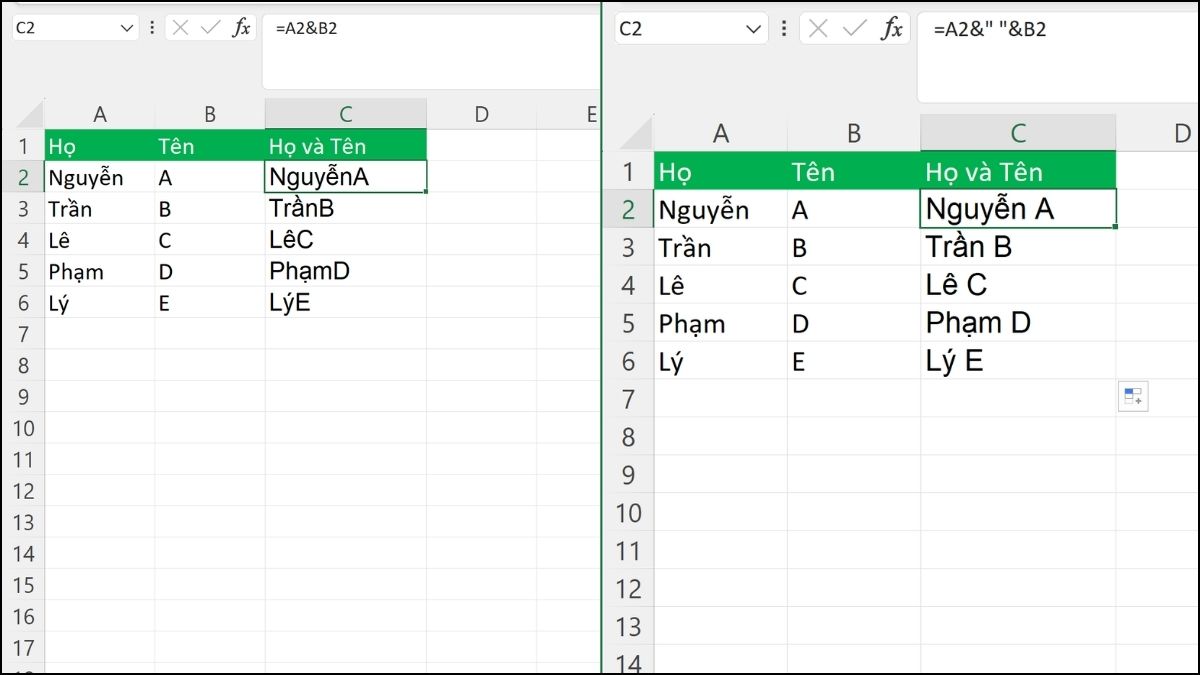 Gộp bị thiếu khoảng trắng