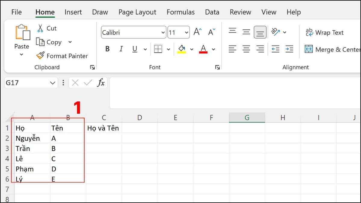 Sử dụng dấu “&” để gộp họ và tên trong Excel