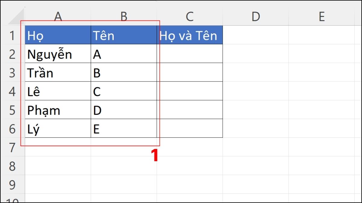 Sử dụng hàm TEXTJOIN để gộp họ tên trong Excel