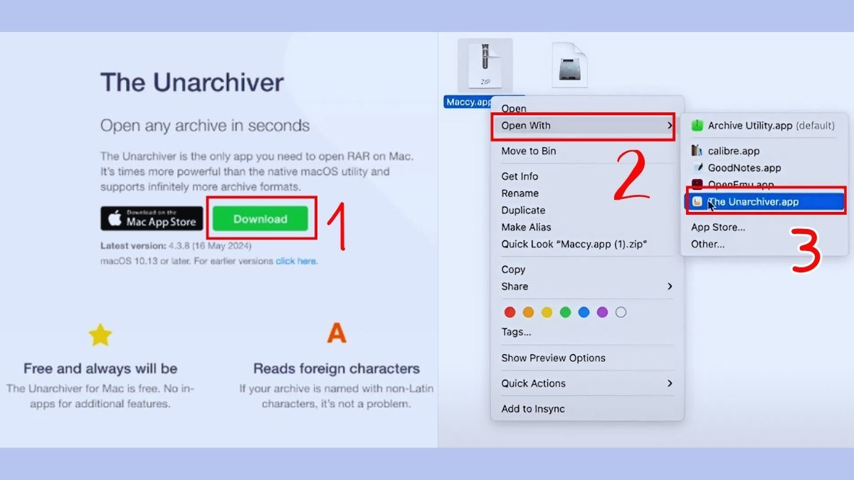 Sử dụng phần mềm The Unarchiver để giải nén file RAR trên MacBook