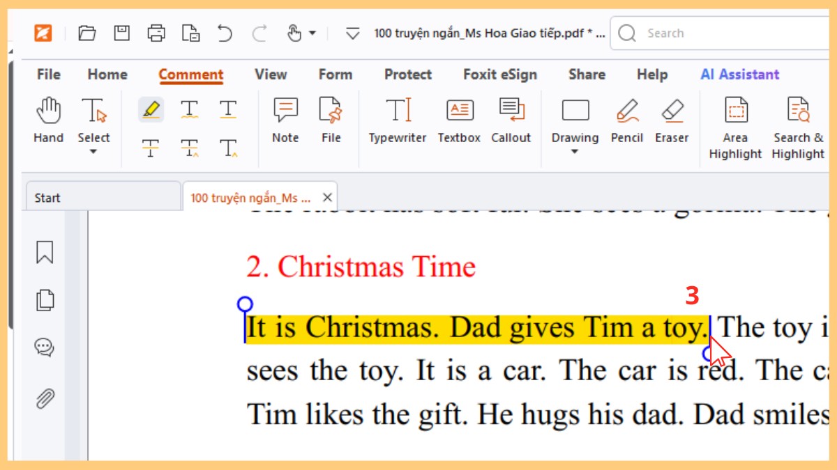 Highlight trực tiếp trên thanh công cụ của phần mềm Foxit Reader