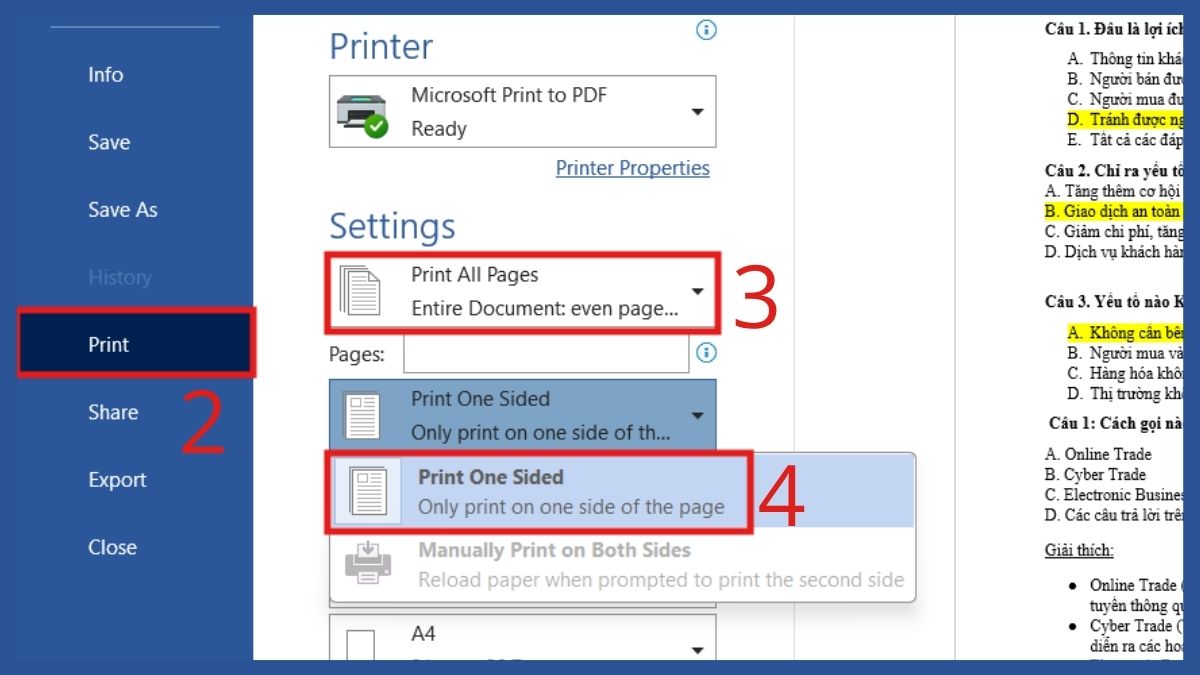 Cách chỉnh máy in 2 mặt trong Word đối với máy in hỗ trợ in 2 mặt