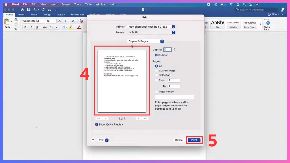 Cách in màu trên Word cho MacBook