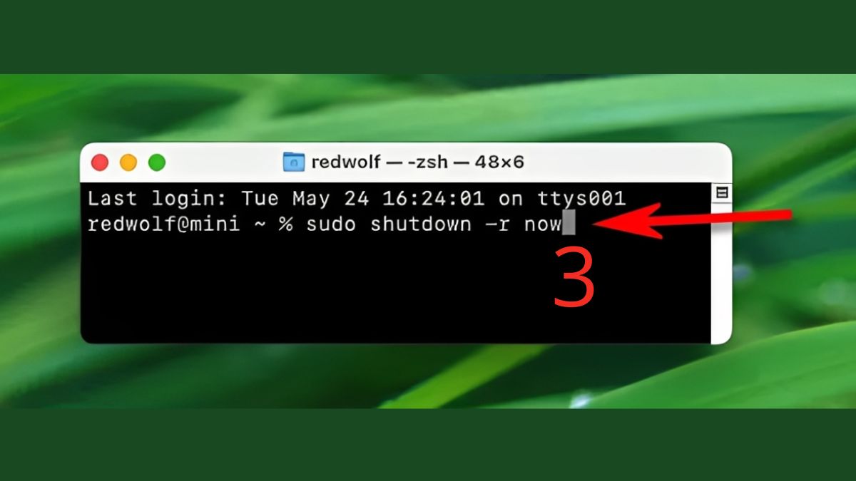 Khởi động lại MacBook bằng Terminal