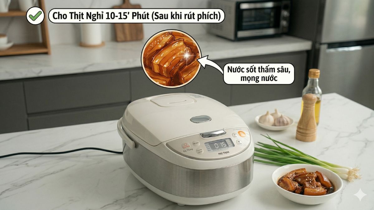 Để thịt nghỉ sau khi kho giúp món thịt trở nên ngon hơn